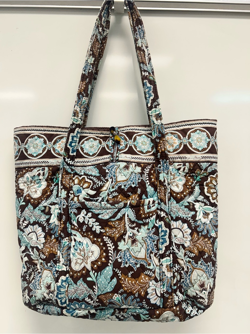 Vera Bradley Java Blue retired pattern Quilted Floral Tote Bag in Brown and Aqua